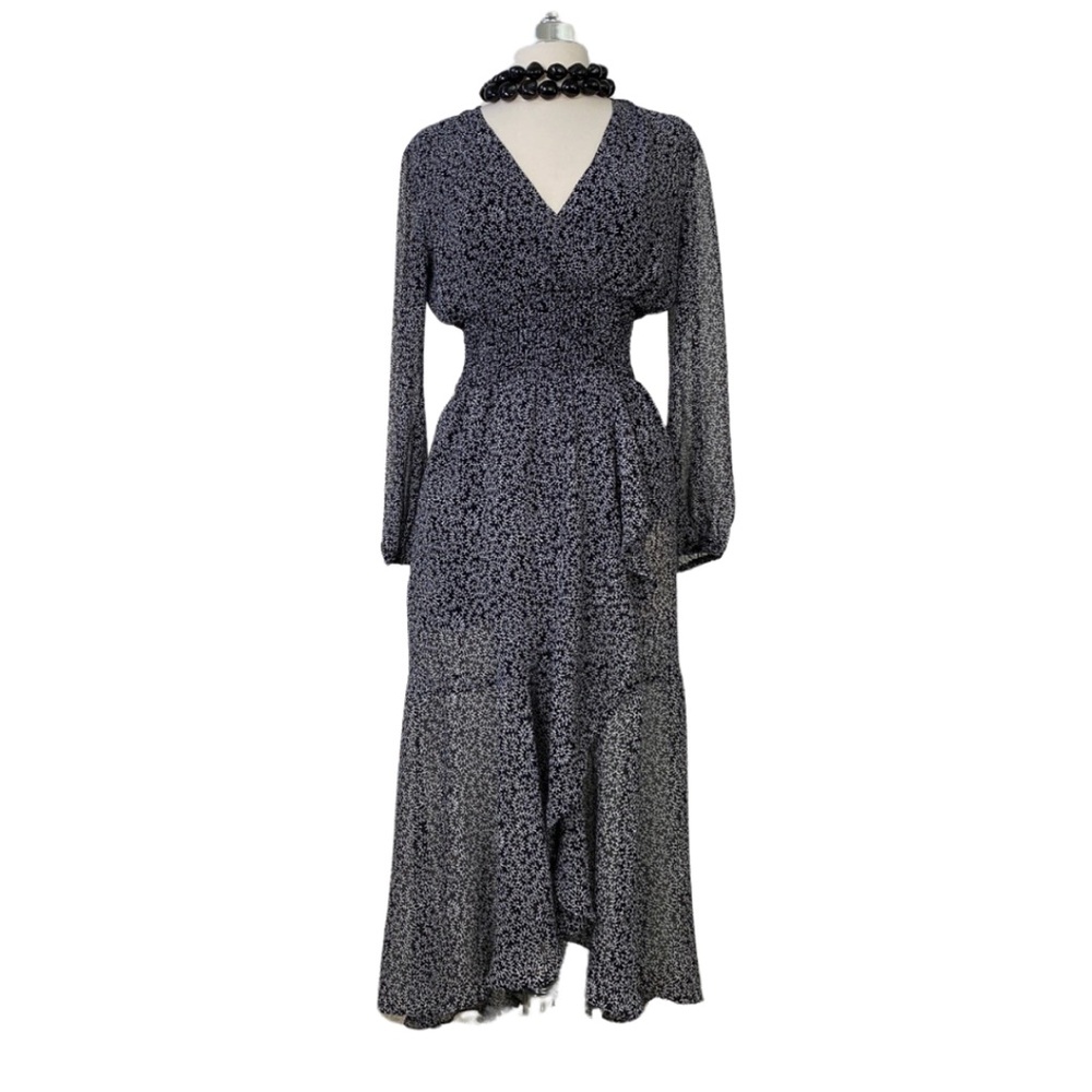 Bardot Black & White Midi Dress M | Smocked Waist Wrap Style